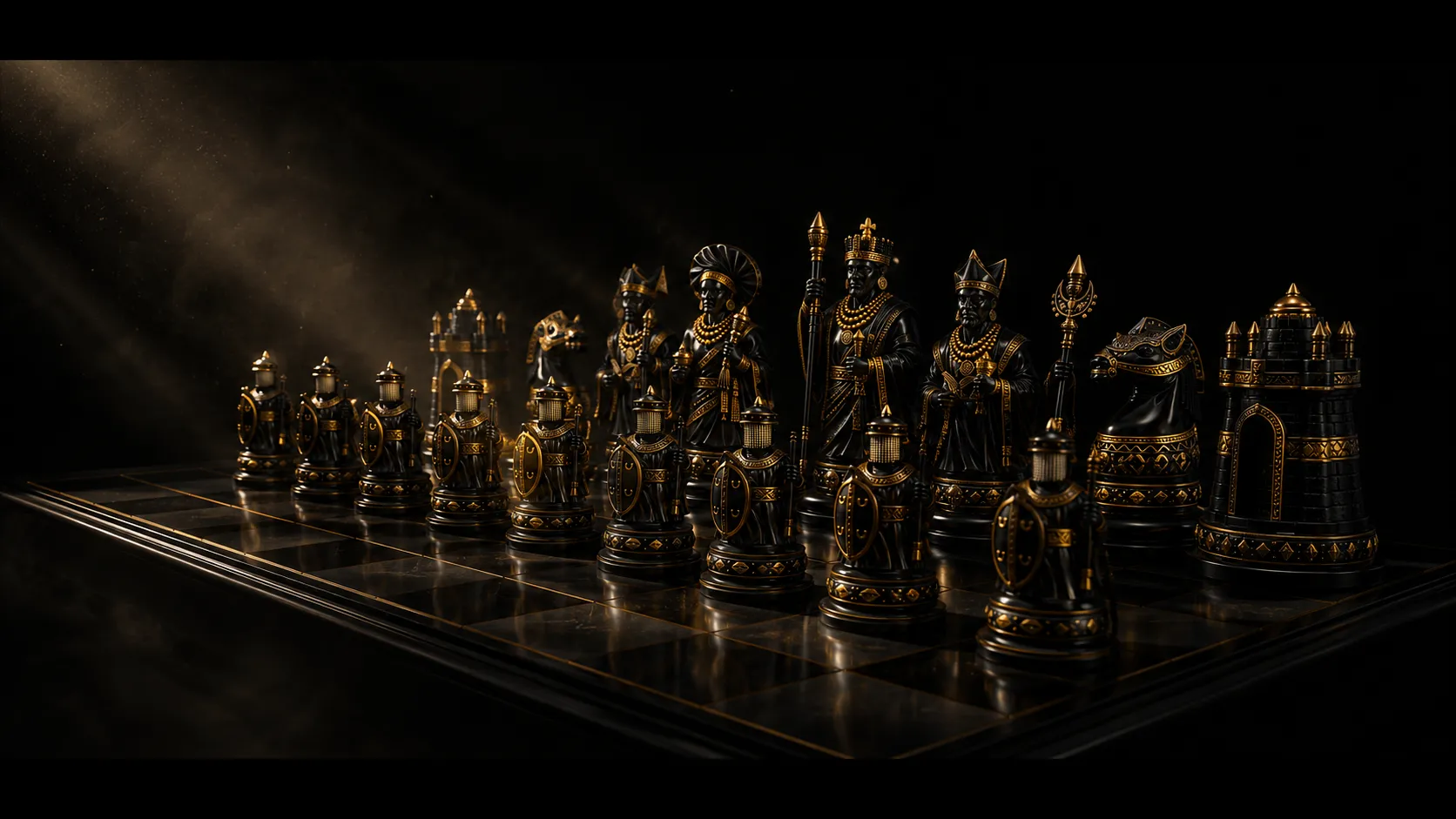 Afrochess board photographed from a low three-quarter angle