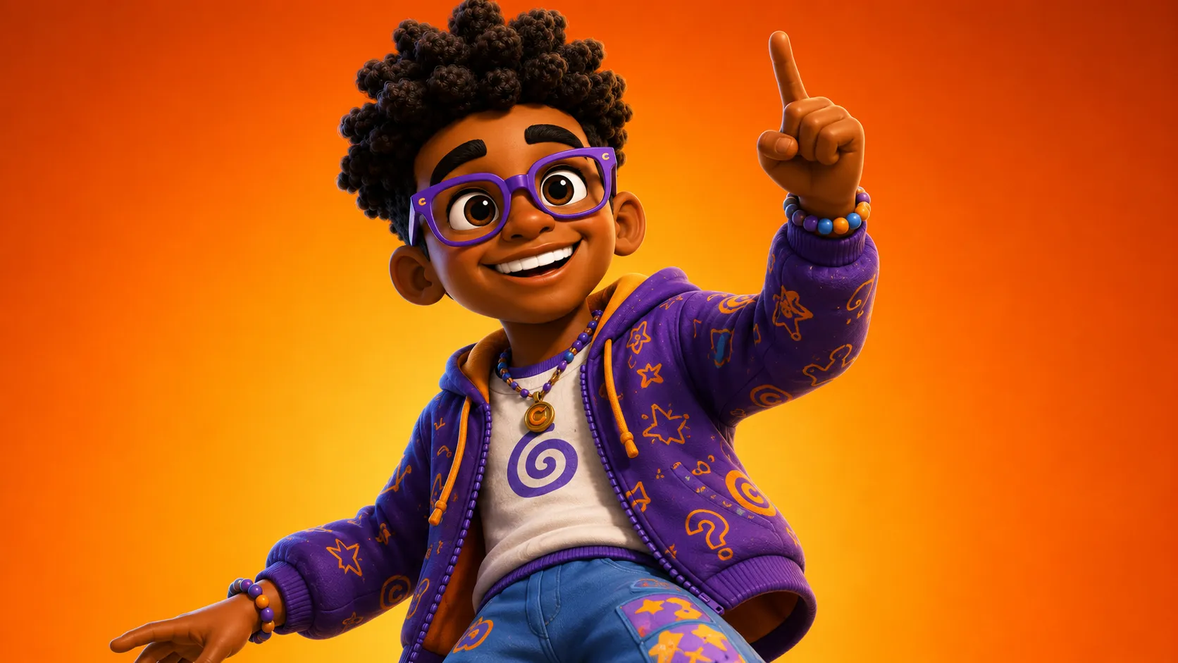 Bobobo raising one finger against an orange background